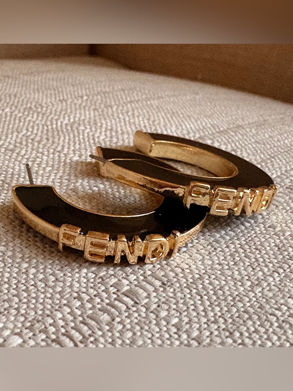 Fendi Black and Gold Enamel Logo Hoops - Picture 6 of 8